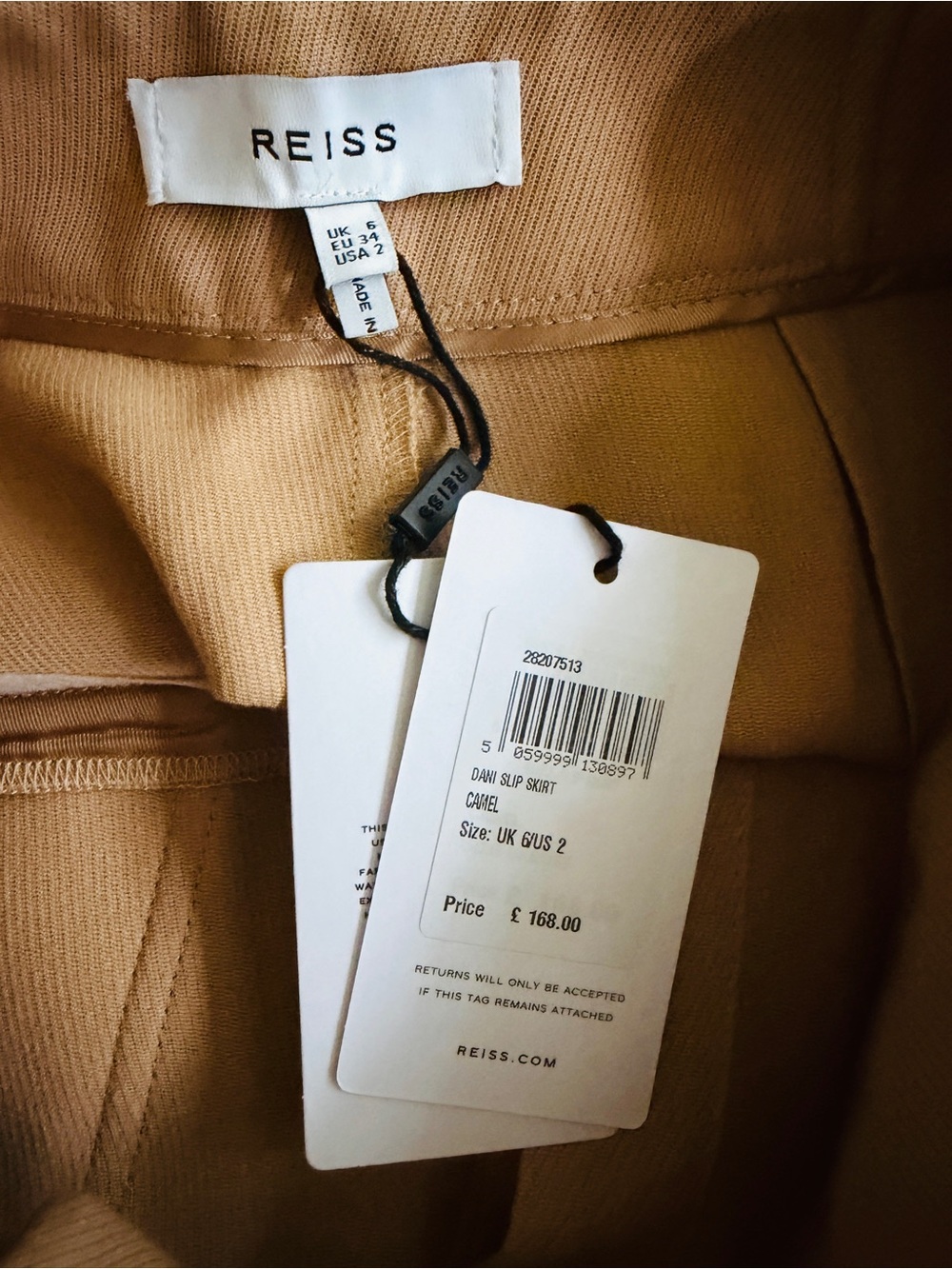 NWT REISS Dani Belted Slip Skirt Camel Size US 2/UK 6 - Picture 5 of 13